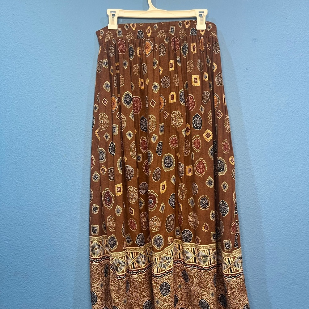 Vintage Brown Abstract Bohemian Print Maxi Ankle Length Skirt SAG Harbor Medium - Picture 2 of 14